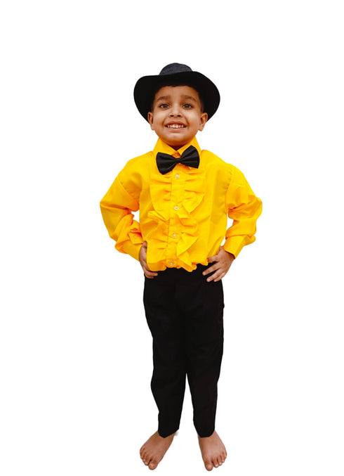 BookMyCostume Ballroom Western Dance Yellow Frill Shirt Black Pant Hat & Bow Set Kids Fancy Dress Costume